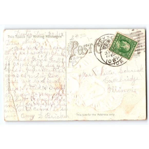 Vintage 1916 Embossed Christmas Postcard Girl with Holly Wreath Antique - Picture 2 of 2